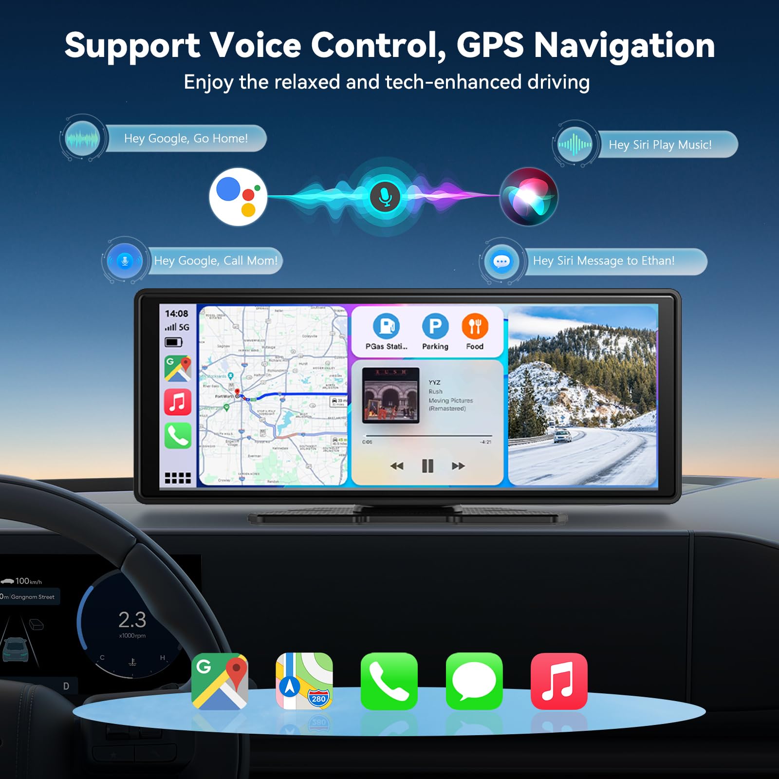 2026 Neuestes 10,26" CarPlay Display für Apple CarPlay & Android Auto, Tragbares CarPlay Display mit 4K-Dashcam & 1080P Rückfahrkamera, unterstützt Sprachsteuerung IPS Touchscreen Dual WiFi 64GB GPS