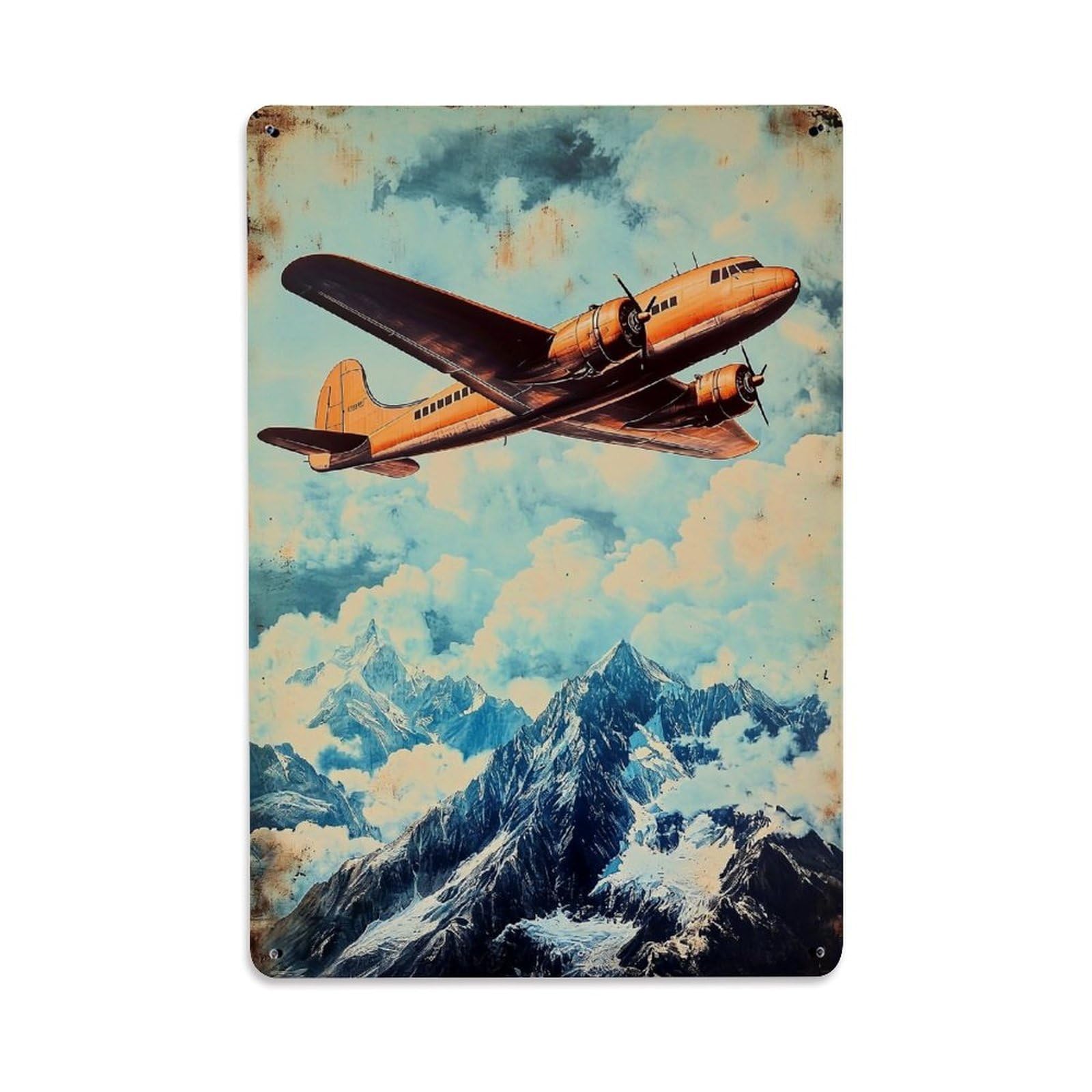 Jdfenggu Vintage Aircraft Mountain Sky Art Retro Metal Tin Sign, Decor Art Poster For Bar, Home, Man Cave, Kitchen, Laundry Room Gift 8X12inch