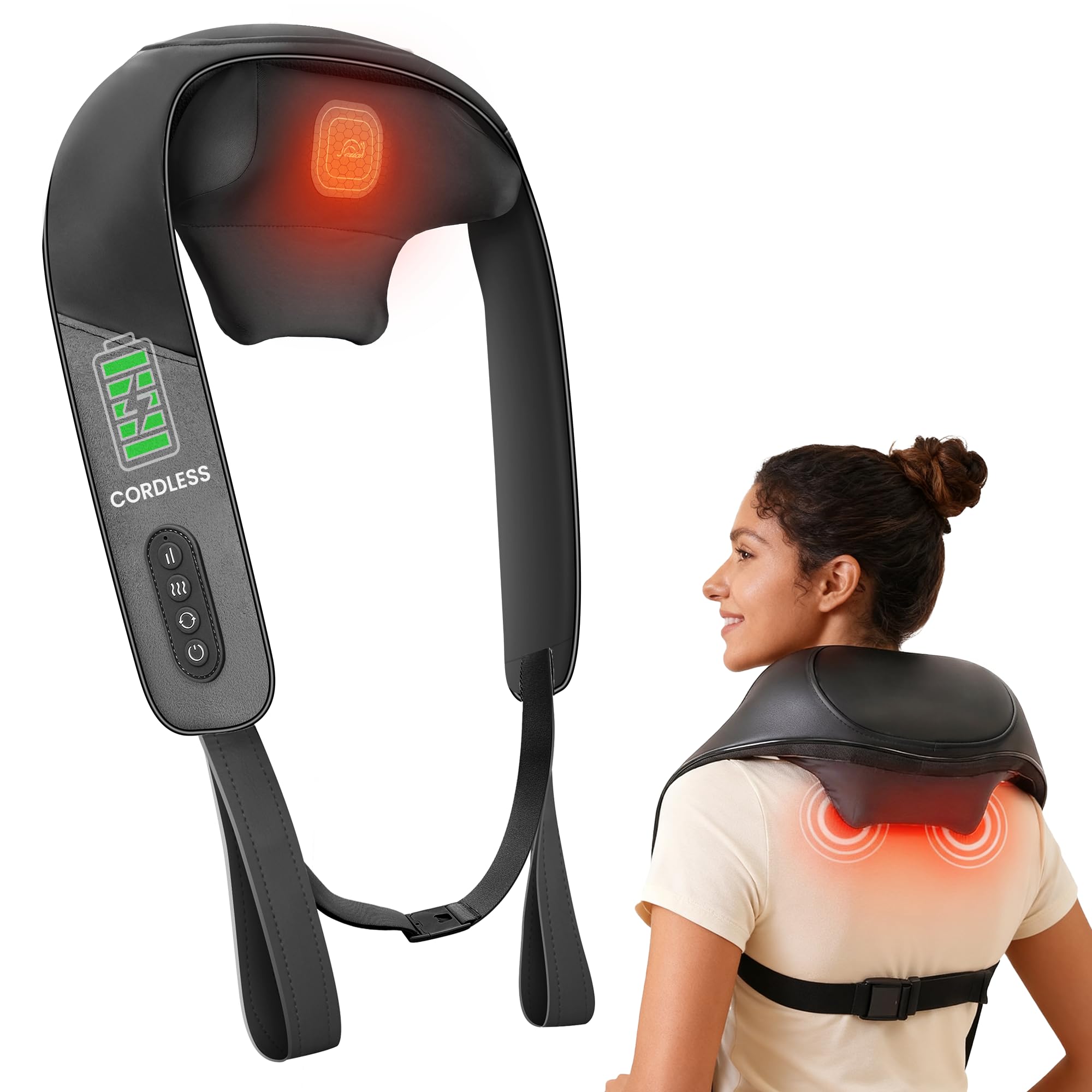 Snailax Massaggiatore cervicale senza fili per alleviare il dolore e massaggio dei tessuti profondi, massaggiatore per collo e spalle shiatsu 4D migliorato con riscaldamento a grafene, massaggiatore