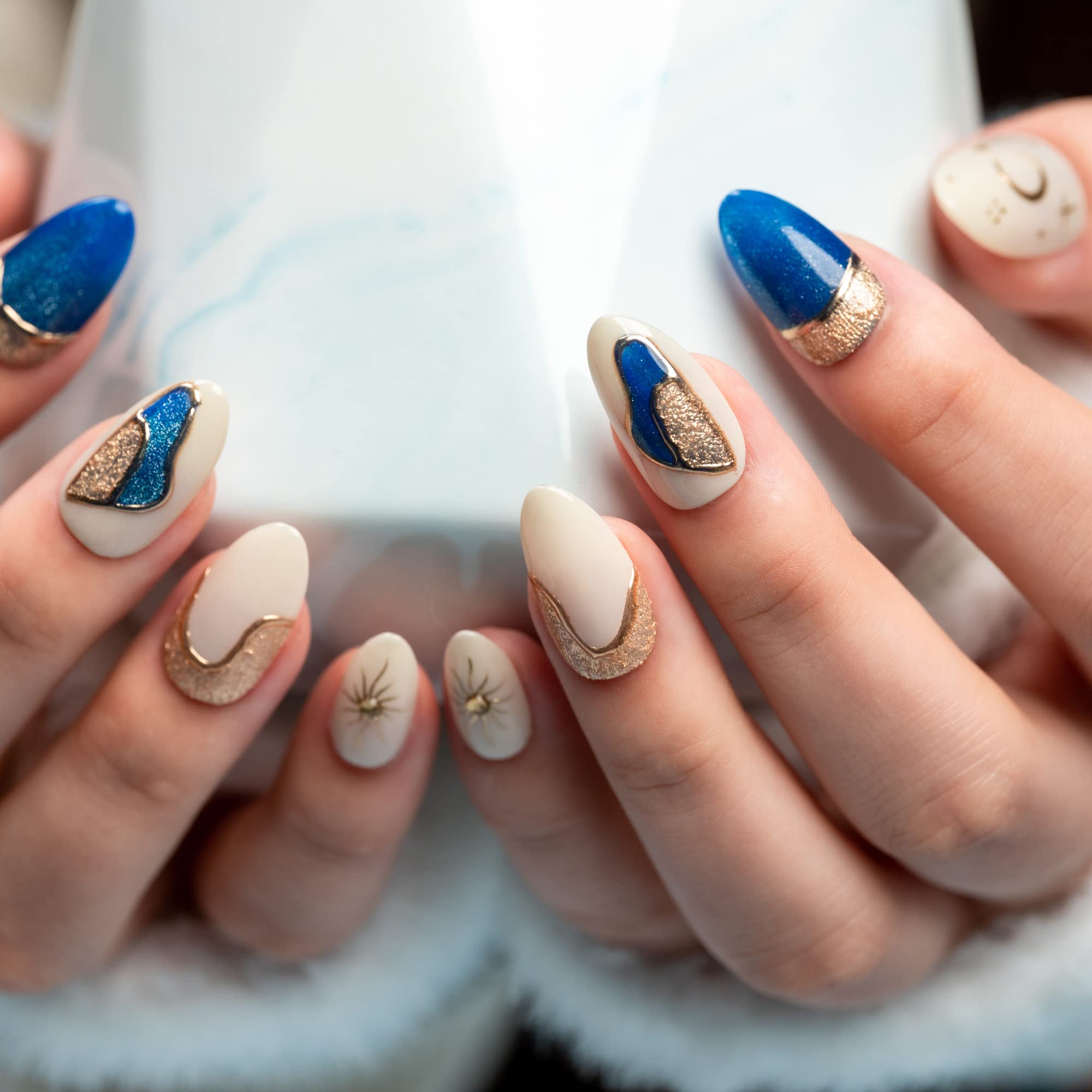 Sun&Beam Nails Kunstnägel Kurz Für Zehen – Handgefertigt Mit Blau, Strass & Glitzer, Inkl. Klebepads | 12 Stück Set Für Besondere Anlässe