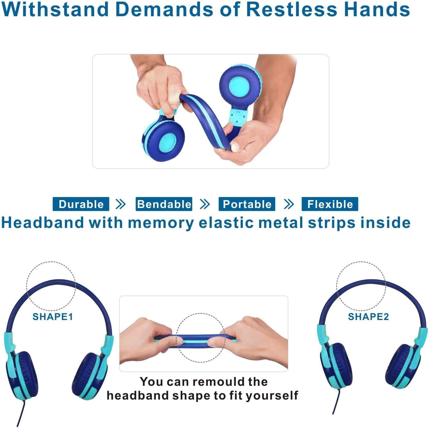 SIMOLIO Kids Headphones with 94dB,85dB,75dB Volume Limiter and MIC