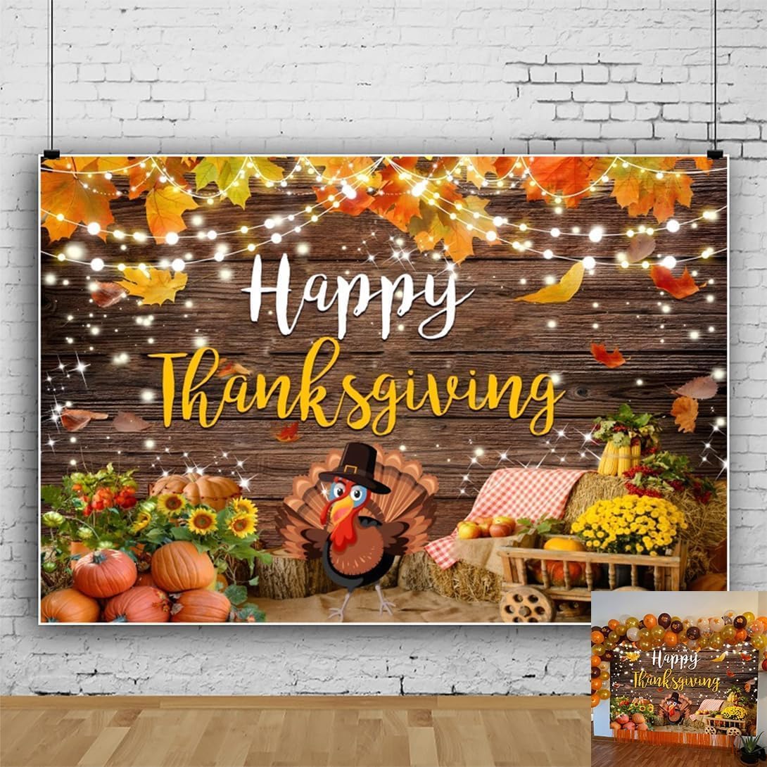 Thanksgiving Backdrop 10x8ft Happy Thanksgiving Day Backdrops for Photoshoot Extra Large Banner Party Decorations Pumpkin Wooden Board Photo Background Photo Booth Props
