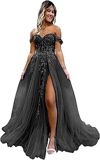 Women's Tulle Prom Dresses Lace Appliques Long Ball Gowns Strapless High Split Evening Dresses 2025 - Buy now