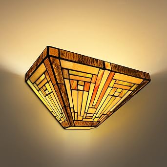 Capulina Tiffany Lamp Stained Glass Wall Sconce 2-Light 12 Inches Wide Amber Brown Antique Tiffany Style Wall Lamp Wall Light Fixtures for Hallway Stairway Bedroom Cinema Home