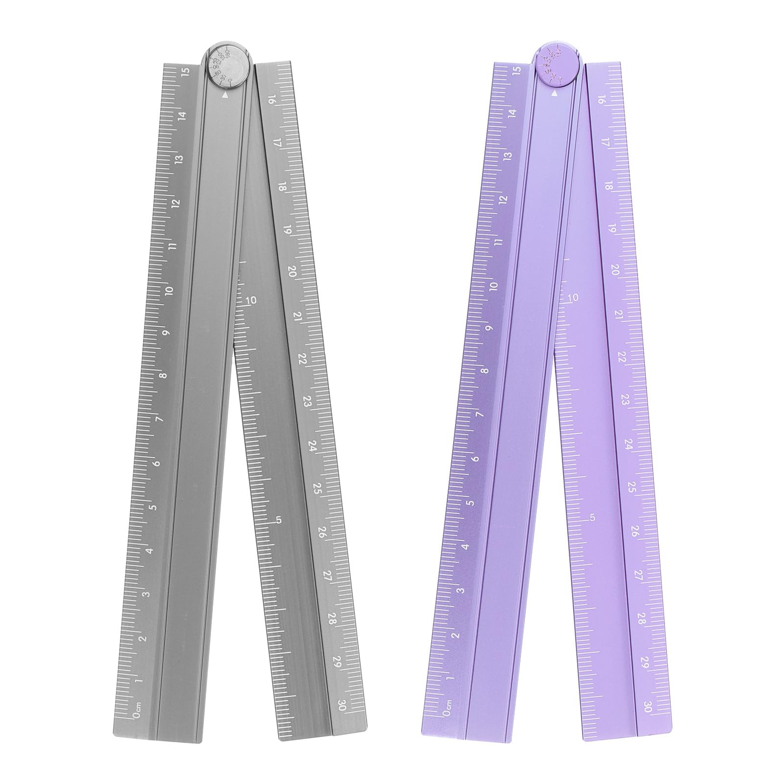 sourcing map 2pcs Folding Straight Ruler 30cm Metric Aluminum Alloy Protractor Foldable Angle Ruler Geometric Measure Tool with Angle Line for Architect Artist Office, Gray/Lavender โ image 1