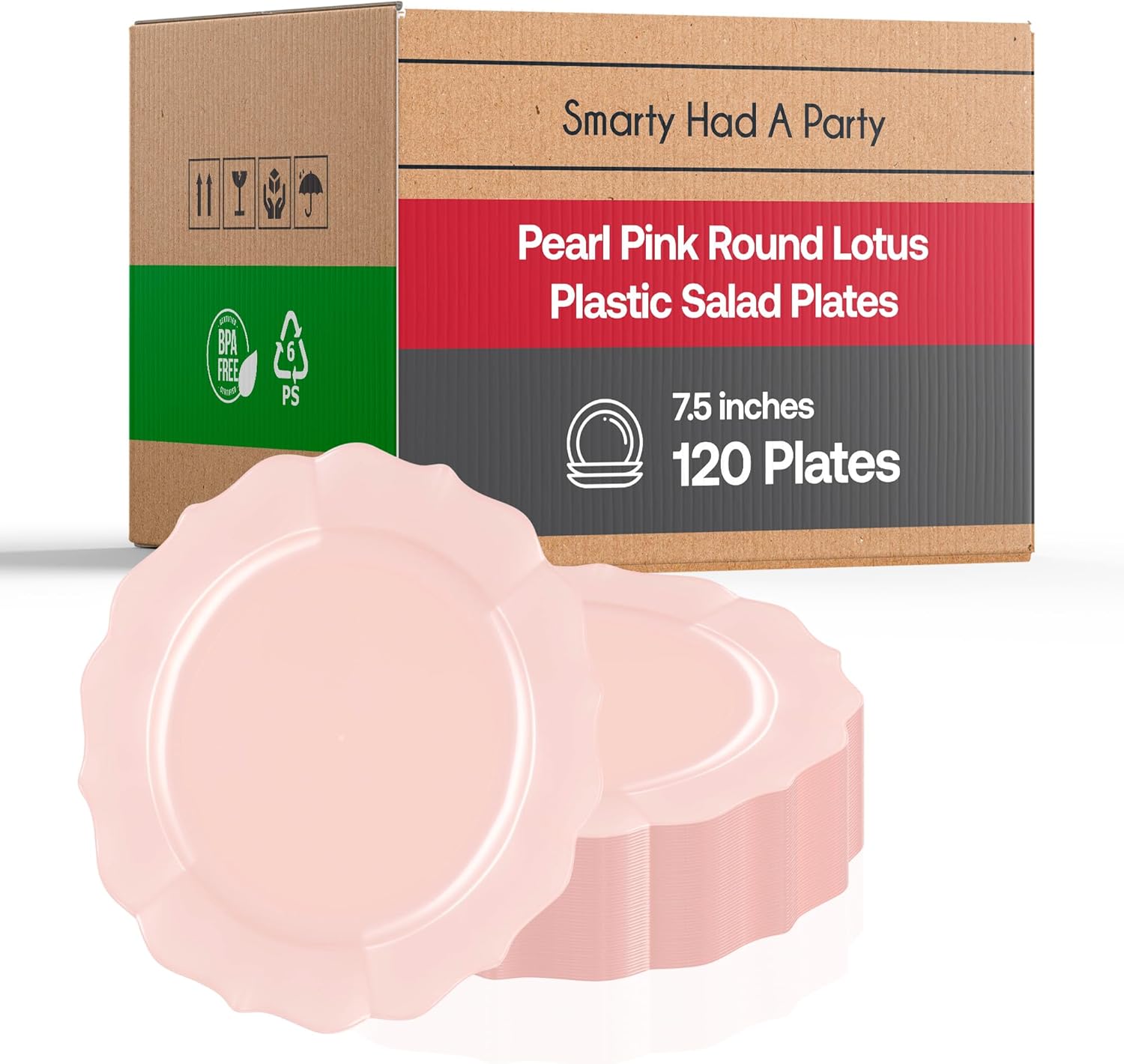 Elegant Disposable Plastic Heavy Duty Dinnerware Sets, Lotus Design Plastic Plates, For Wedding, Birthday & All Occasions (Pink, 7.5" Salad Plates (120 Plates))