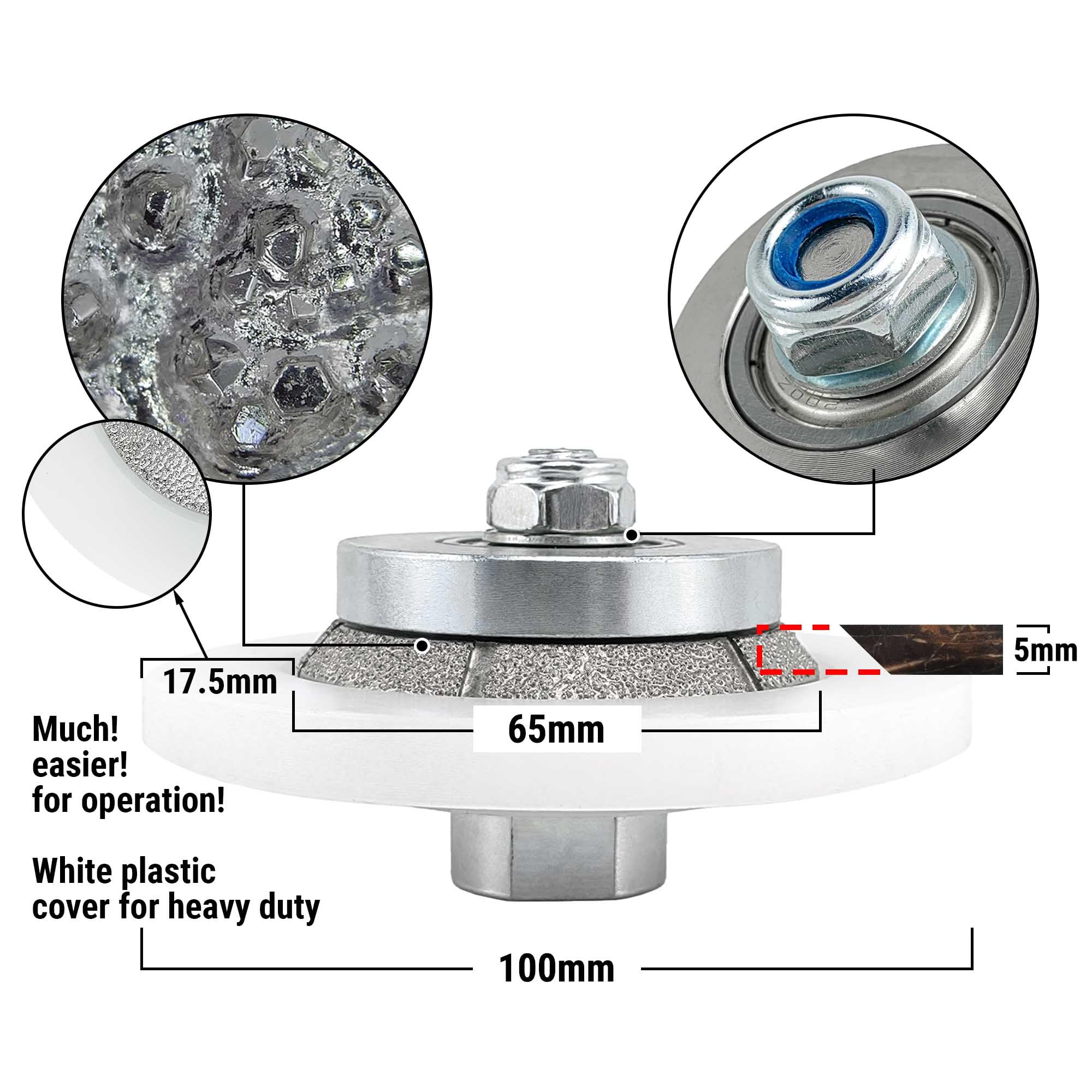 NBB Diamond Profile Wheel Diamond Router Bit with larger cover guide Milling Drill chamfer Bit Grinding Wheel for Profiling Porcelain Tile Ceramic Granite Stone for Angle Grinder (Bevel E5) - Image 2