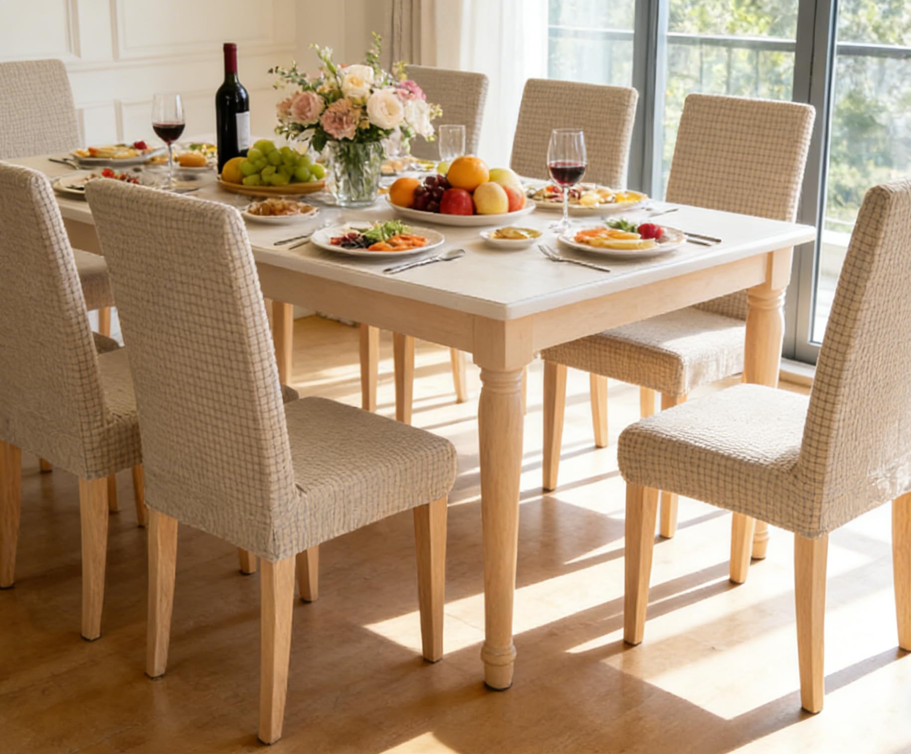 Dioxide Coprisedie con Schienale Elastico Copri Sedia da Cucina Tessuto Jacquard Antimacchia,Universali Coprisedia Elasticizzati, Moderno Fodera Sedia per Soggiorno,Cucina,Casa (Cachi,6pc)