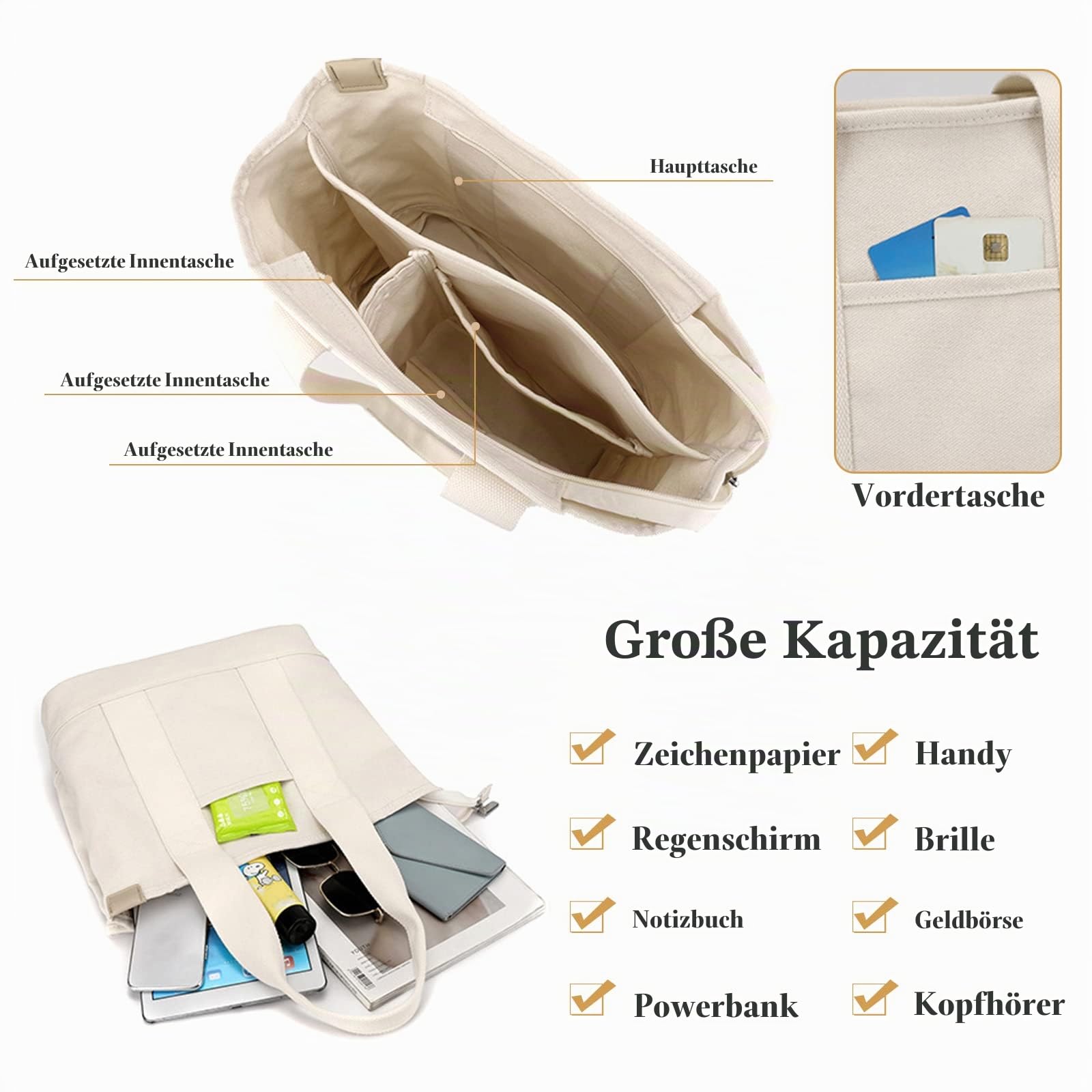 CORIOS Damen Henkeltaschen Canvas Tragetasche Große Kapazität Handtasche Multifunktionale Schultertasche Casual Tote Beutel Henkeltasche für Arbeit Schule Reise Shopper Weiß
