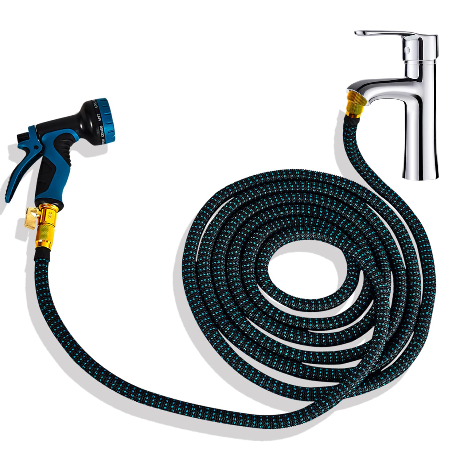 Lotoo Sink Hose Attachment for Faucet with 7 Adapters, 25 FT Indoor Faucet Hose for Kitchen Sink or Bathroom Sink Faucet with 10-Function Nozzle, Watering, Washing Pet, Household Cleaning, Car Washing
