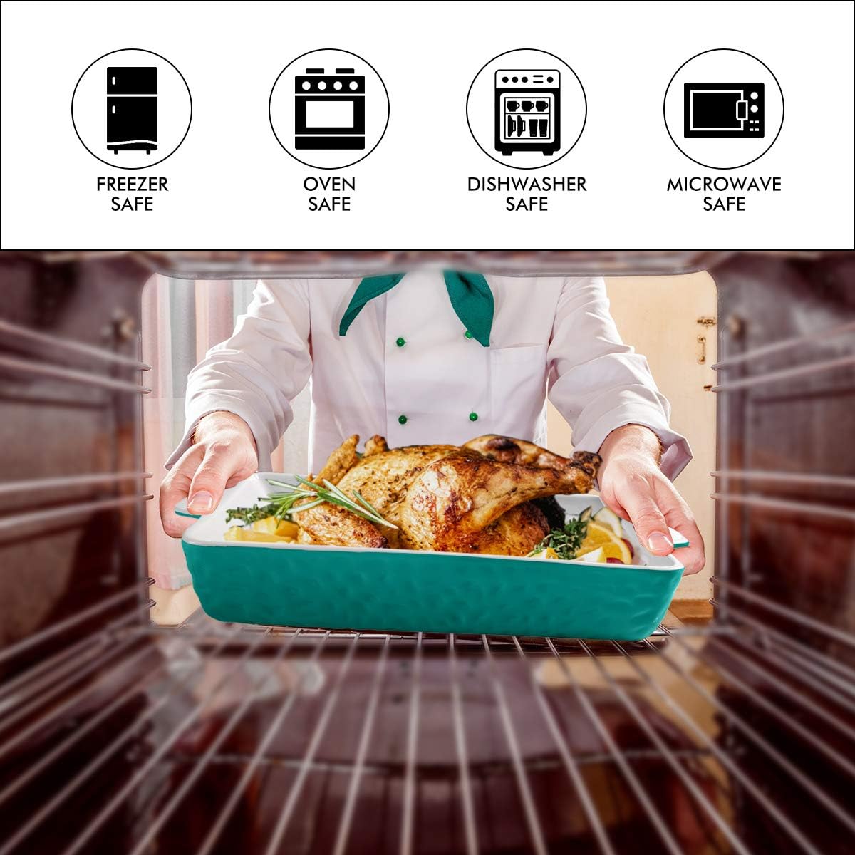 Bakeware Set, Ceramic Baking Dish, Rectangular Baking Pans Set, Casserole Dish for Cooking, Cake Dinner, Kitchen, Wrapping Upgrade, 12 x 8.5 Inches, 3-Piece (Cyan): Home & Kitchen