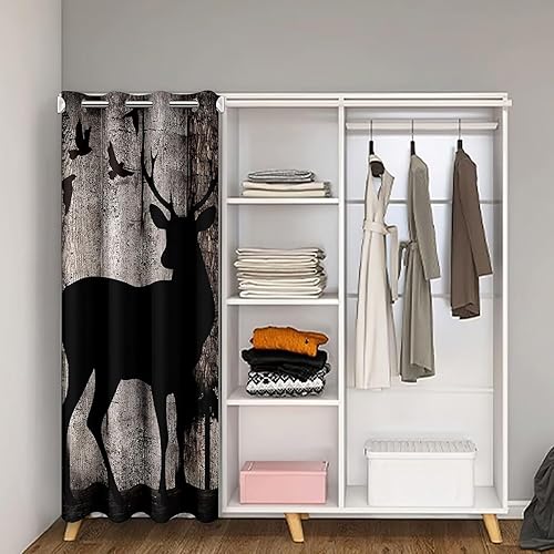 Miniatura 2 de jejeloiu Cortina de puerta de ciervo para armario, cortina de puerta de caza de ciervos para puerta, privacidad de 34 x 80 pulgadas, cornamentas,