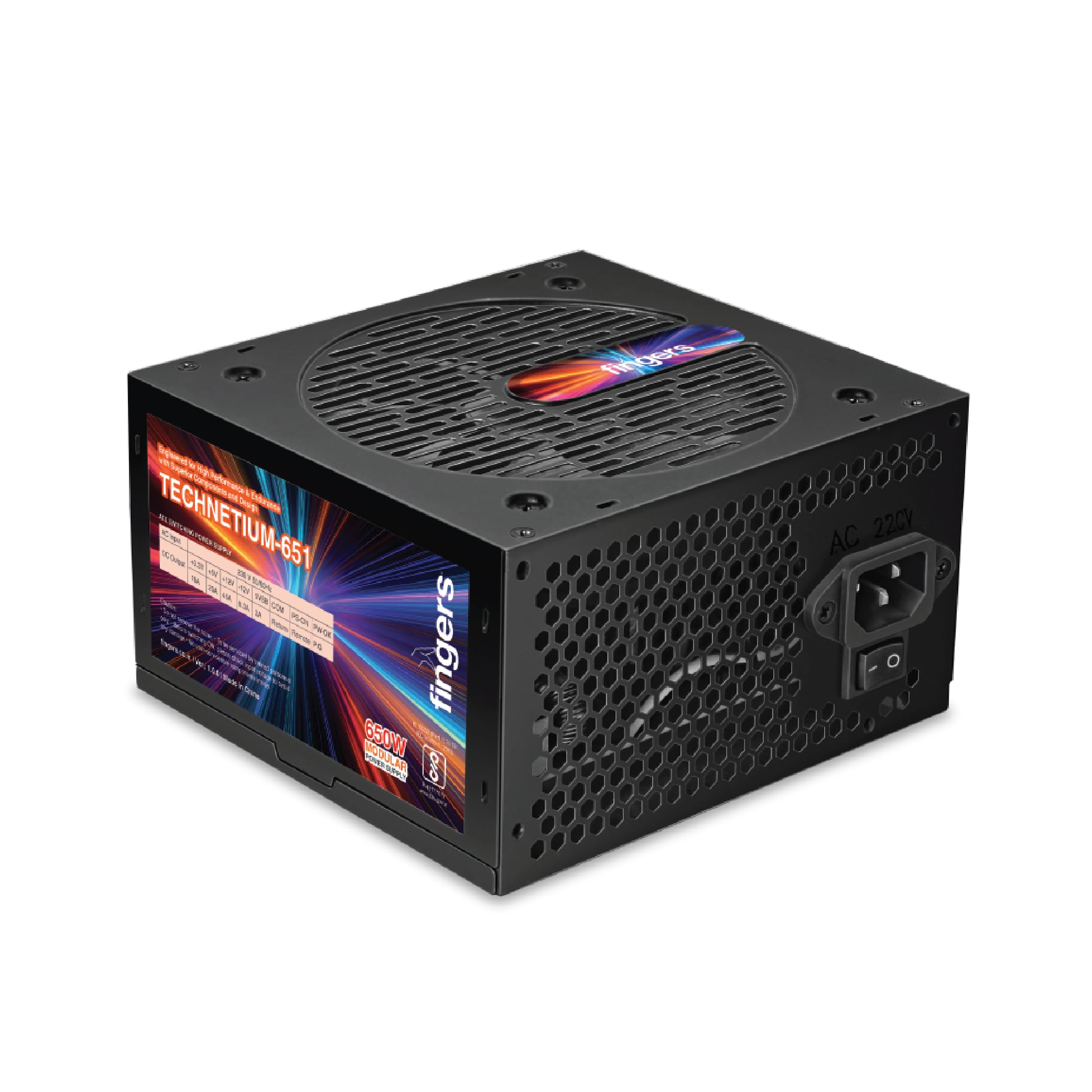 FINGERS TechneTium-651 High-Efficiency Power Supply SMPS with 6 SATA (5-pin) connectors (650 W Power Delivery, 12 cm Cooling Fan, 2000 RPM, 1.2 m Long Power Cable, 3-Year Warranty)-image-0