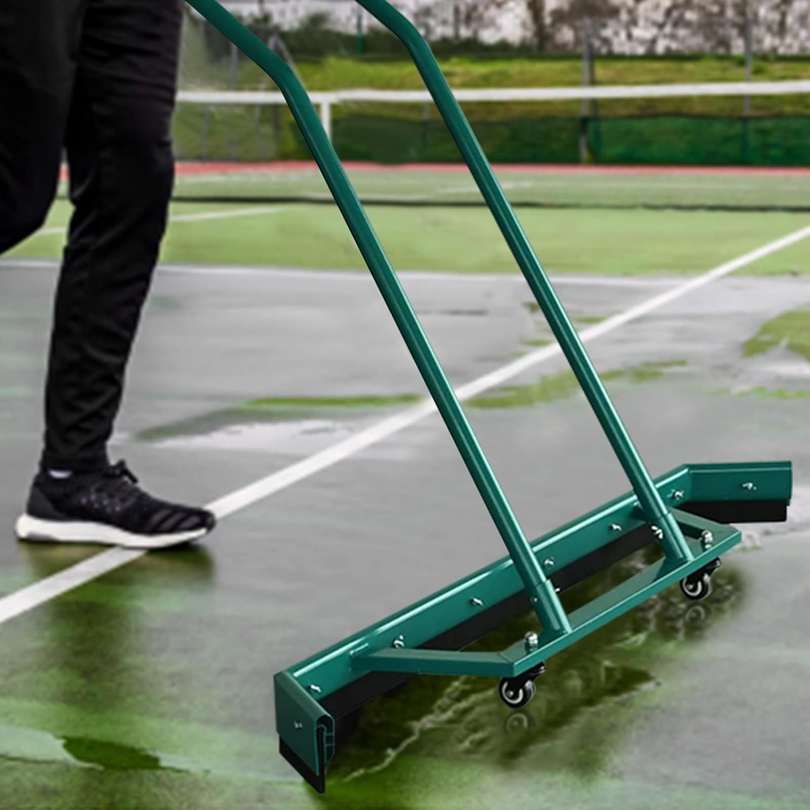 Escobilla Profesional para canchas de Tenis, Rodillo secador para canchas de Tenis con Ruedas/Rodillo secador para canchas de Pickleball para Suelos de baldosas, hormigón o césped, Verde