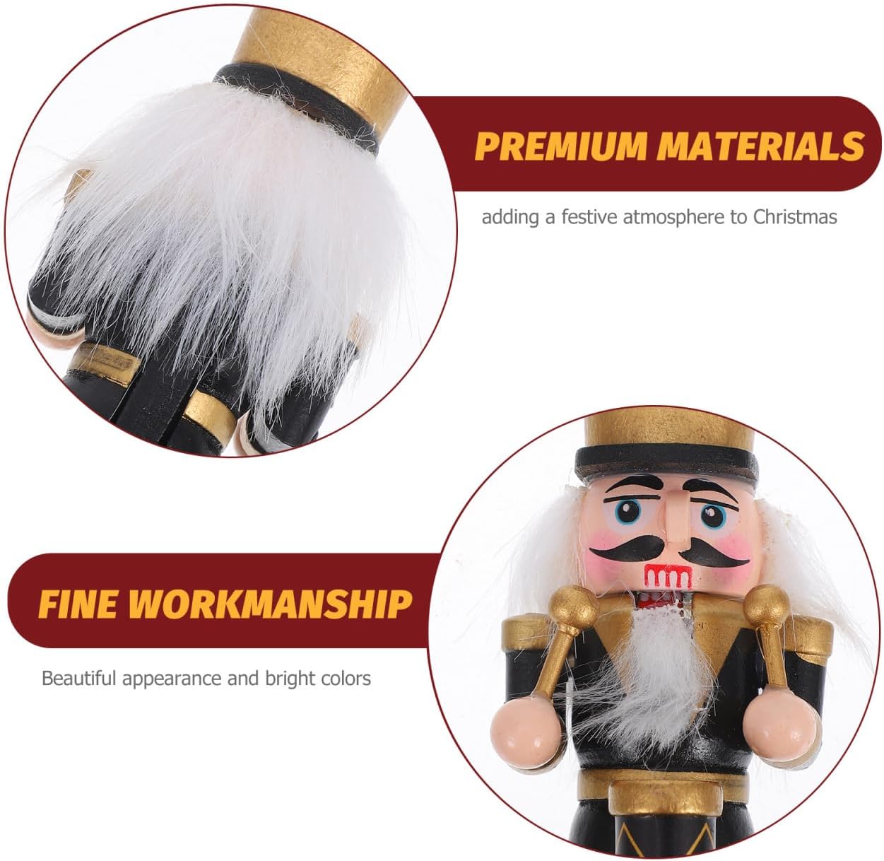 Hemobllo クリスマスくるみ割り人形 木製兵士オーナメント ブラックゴールド クリスマスデコレーション ホームデスクトップホリ