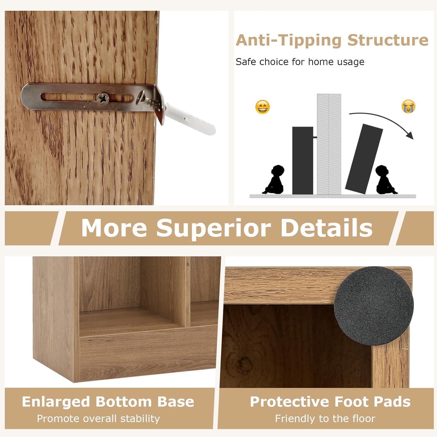 Tangkula 5-Cube Bookshelf, 41”H Floor Bookcase with 2 Anti-Tipping Kits, Freestanding Storage Organizer, Home Office Display Shelf for Small Spaces, Dorms (1, Natural)