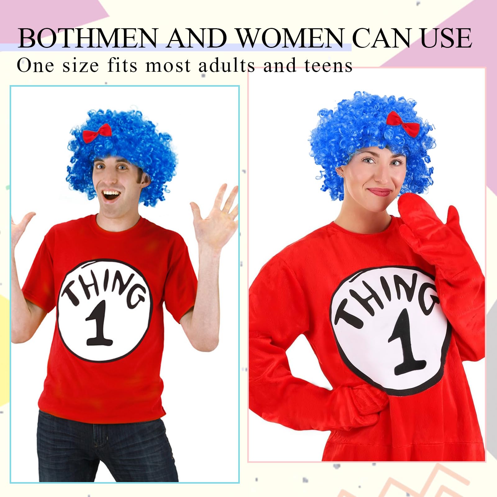 NUMJAW 2 Pcs Dark Blue Thing 1 Costume Wig - Cosplay Accessories, Blue Curly Funky Afro Wig for Halloween, 100 Days of School and Thing One Party