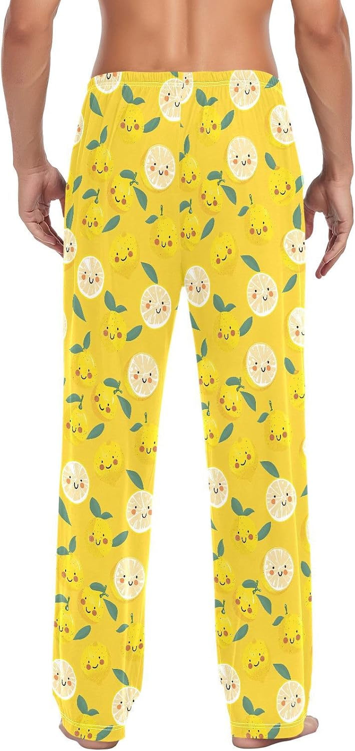 ALAZA Lemon Cartoon Men's Pajama Pants Men Cotton Pajama Bottoms with Pockets, S