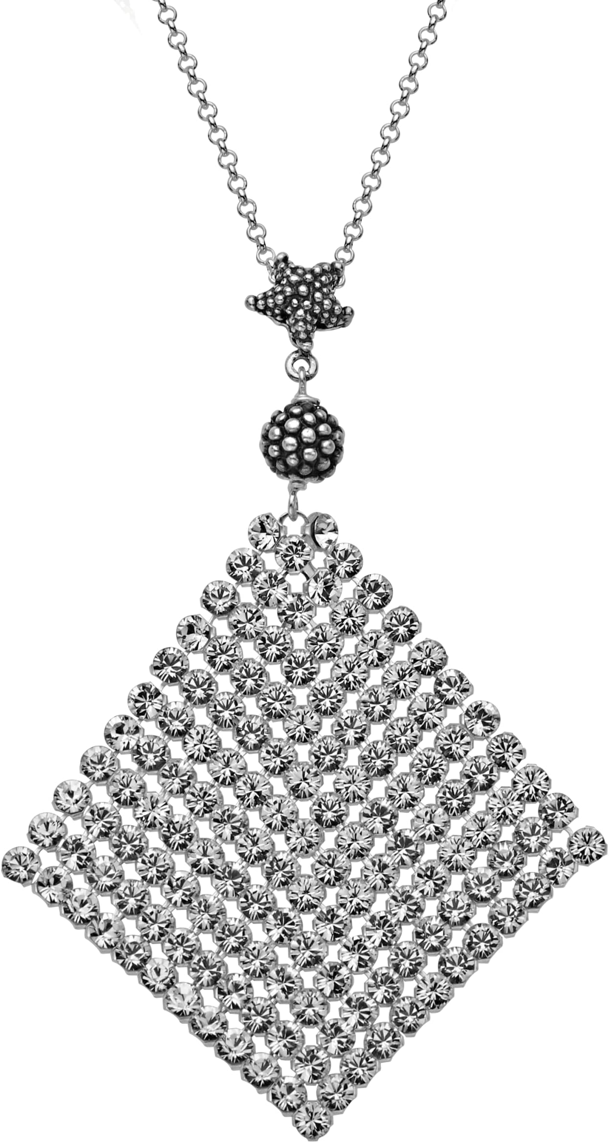 Aya Azrielant Mesh Pendant Necklace with Crystals in Sterling Silver, 17" + 2"