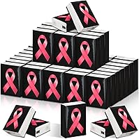 Vista 8 de Ireer 50 pañuelos de bolsillo de cinta rosa para concienciación sobre el cáncer de mama, papel de seda de viaje, pañuelo facial de viaje, mini