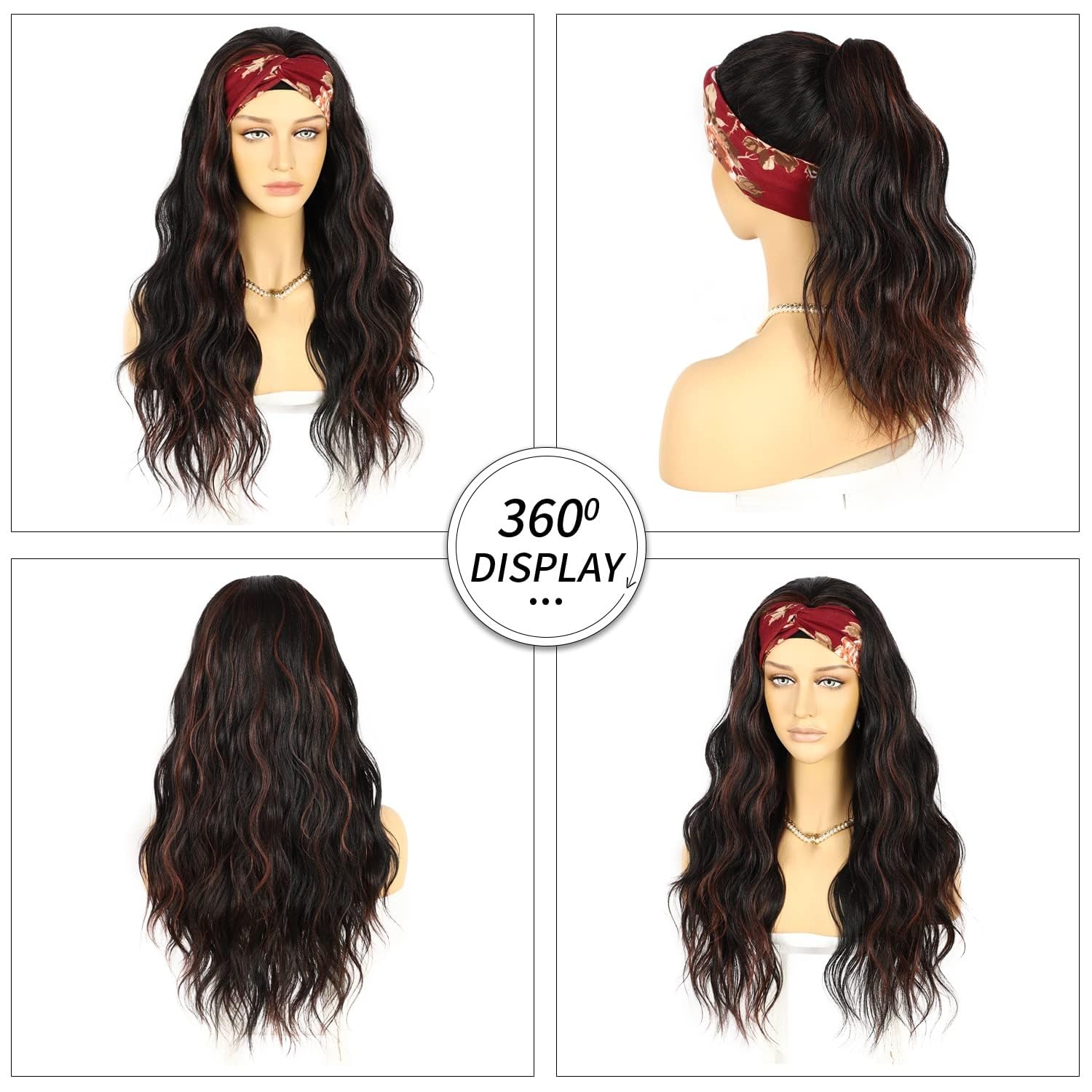 Black Headband Wig Dark Brown Long Wavy Synthetic Heat Safe Wig Glueless Daily