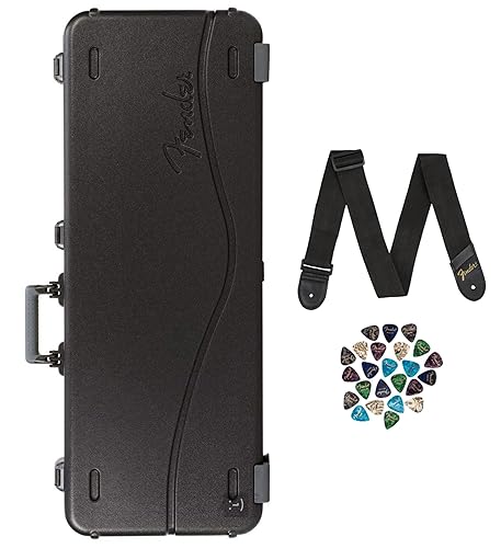 Fender Deluxe Molded Strat/Tele Case - Black Bundle with Guitar Strap and Austin Bazaar Exclusive 24-Pack Picks
