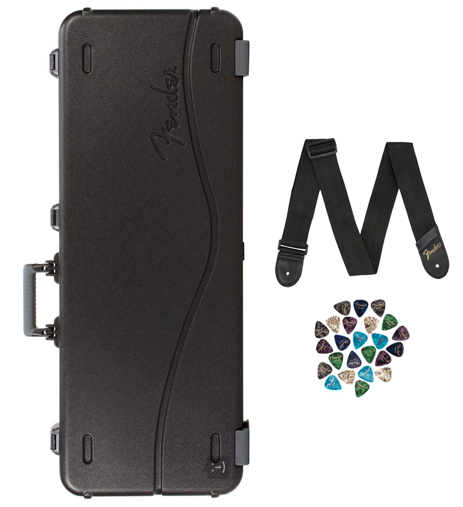 Fender Deluxe Molded Strat/Tele Case - Black Bundle with Guitar Strap and Austin Bazaar Exclusive 24-Pack Picks