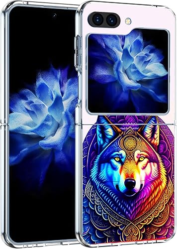 Miniatura 2 de Funda rígida para Samsung Galaxy Z Flip 5, diseño de mandala de lobo floral, antiarañazos, sólida, a prueba de golpes, para Samsung Galaxy Z Flip 5