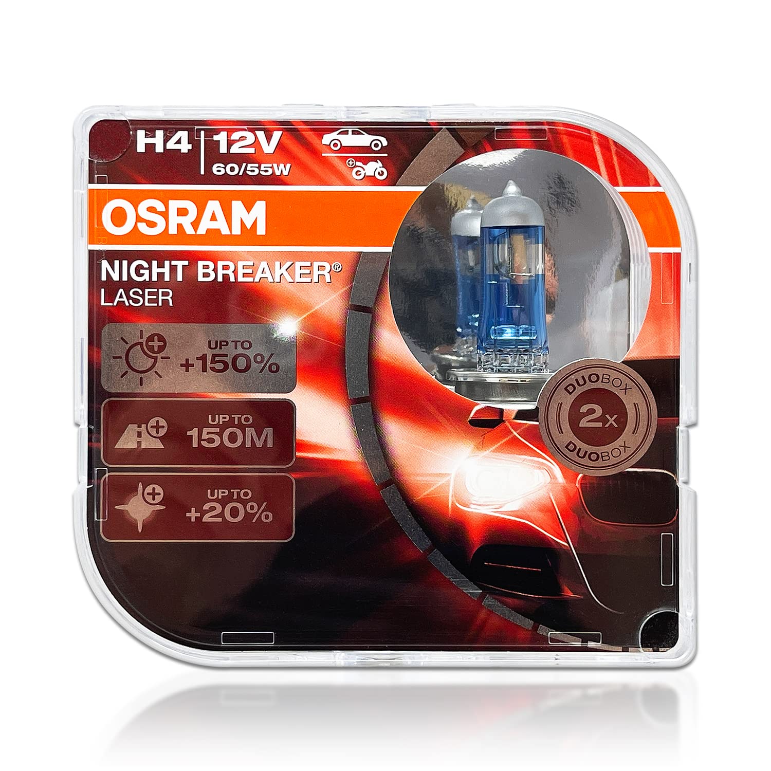 H4 Night Breaker Laser Halogen Headlight Bulbs 64193NL-HCB, Pack of 2