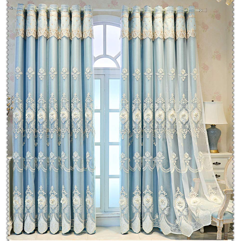 HAPPLiGNLY Blackout Curtain Double Layer for Living Room,Pretty Lace Embroidery Sheer Voile Shading Curtain,Darkening Window Drape Valance Panel,Girl Bedroom Solid Thermal Insulated Eyelet Cu