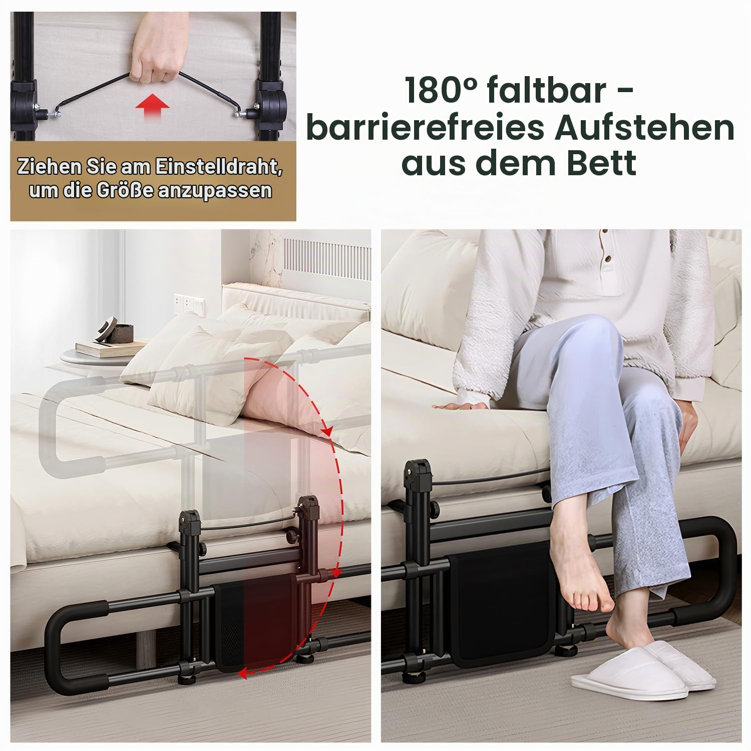 Faltbare Bettschienen für Senioren Schwangere mit Ausziehbaren Bett-Gitterschienen, Höhen 79-97 cm Breiten 83-109 cm Aufbewahrungstasche und Sicherheitsgurt