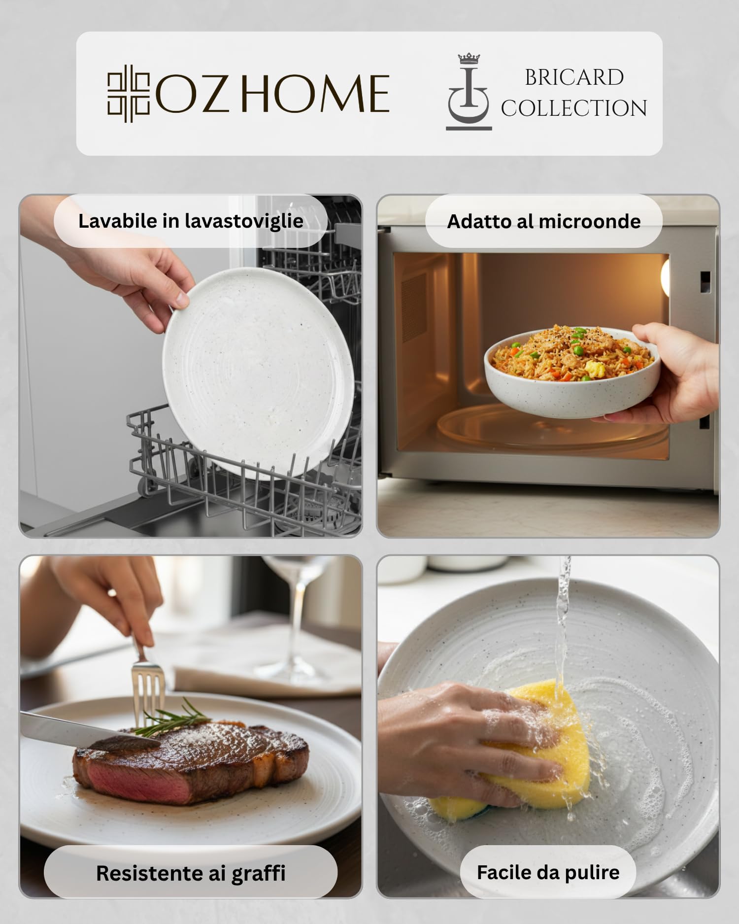 BRICARD Vertou Servizio Piatti 25 Pezzi Bianco Opaco - Set Piatti 6 Persone In Piatti Porcellana - Piatti Moderni E Piatti Colorati Piani E Fondi - Set Piatti Per Microonde E Lavastoviglie