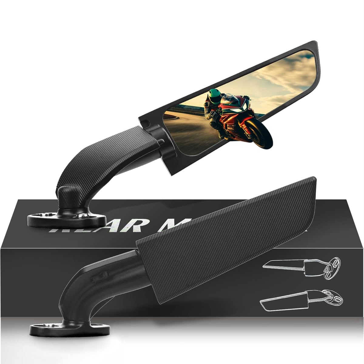 Espejos aerodinámicos para motocicleta, 1 par de espejos retrovisores modificados para motocicleta de carreras, espejos retrovisores con ángulo de visión amplio, rotación de 360° para bicicletas deportivas - Honda Kawasaki Suzuki Yamaha (pequeño)