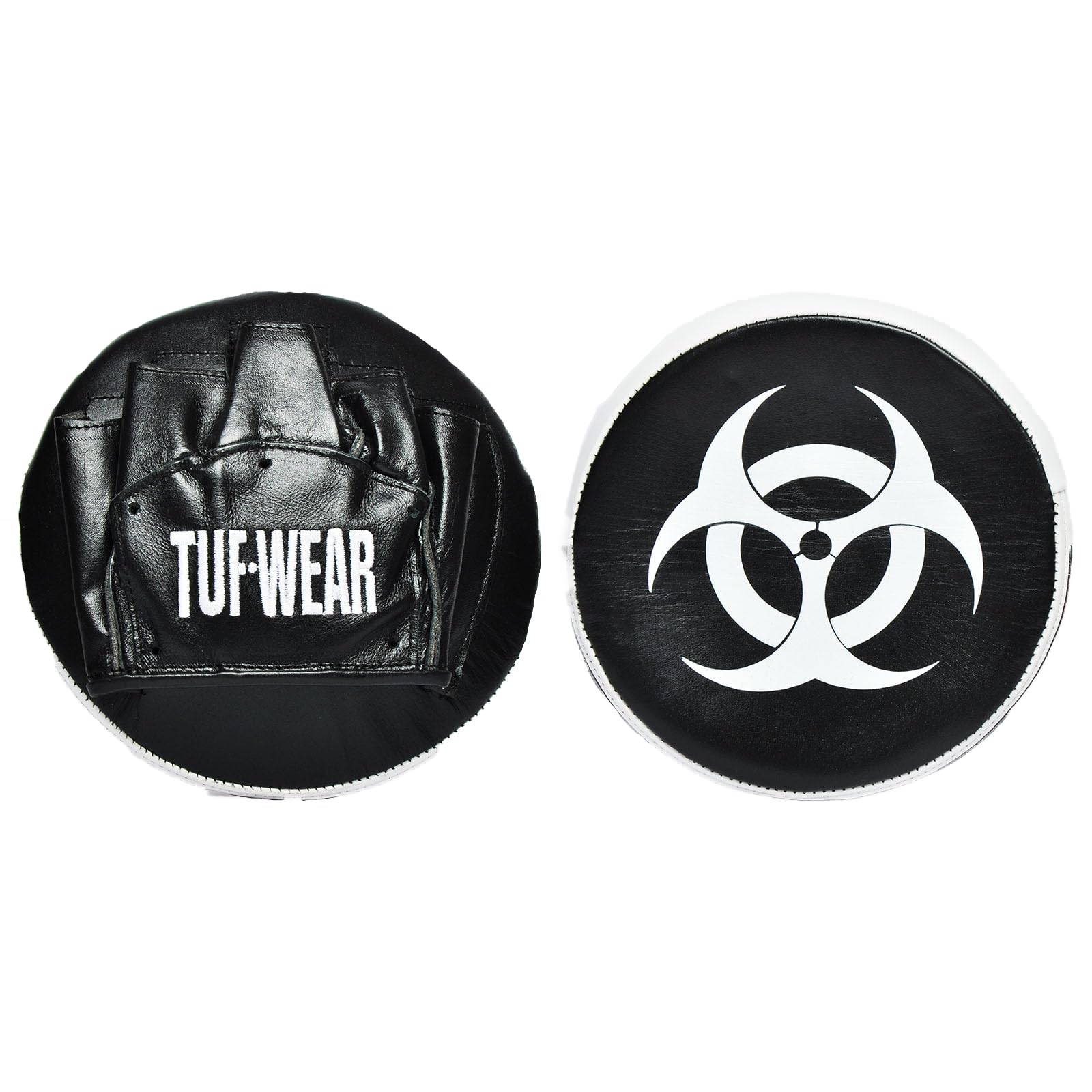 Tuf Wear Hide Leather Button Focus Boxing Training MMA Fitness Durable Small Concaved Coaching Hook and Jab Pad, 7 Inches, Black, TW10934