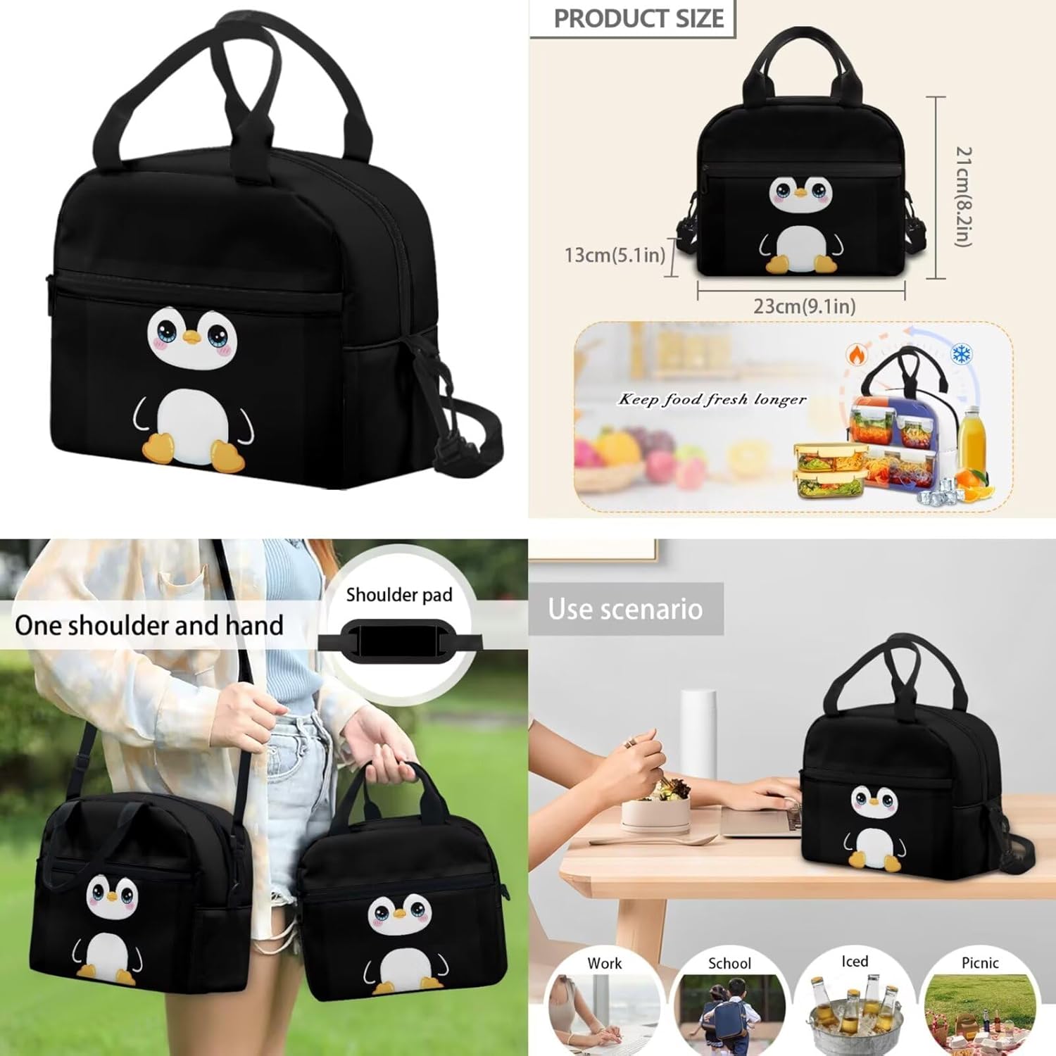 BIGCARJOB Penguin Backpack for School Boys Bookbags Set with Lunch Bags Pencil Case 5 Pcs Boys School Bookbags Set Thermal Lunch Containers Water Bottle Carrier Back to School Bookmark
