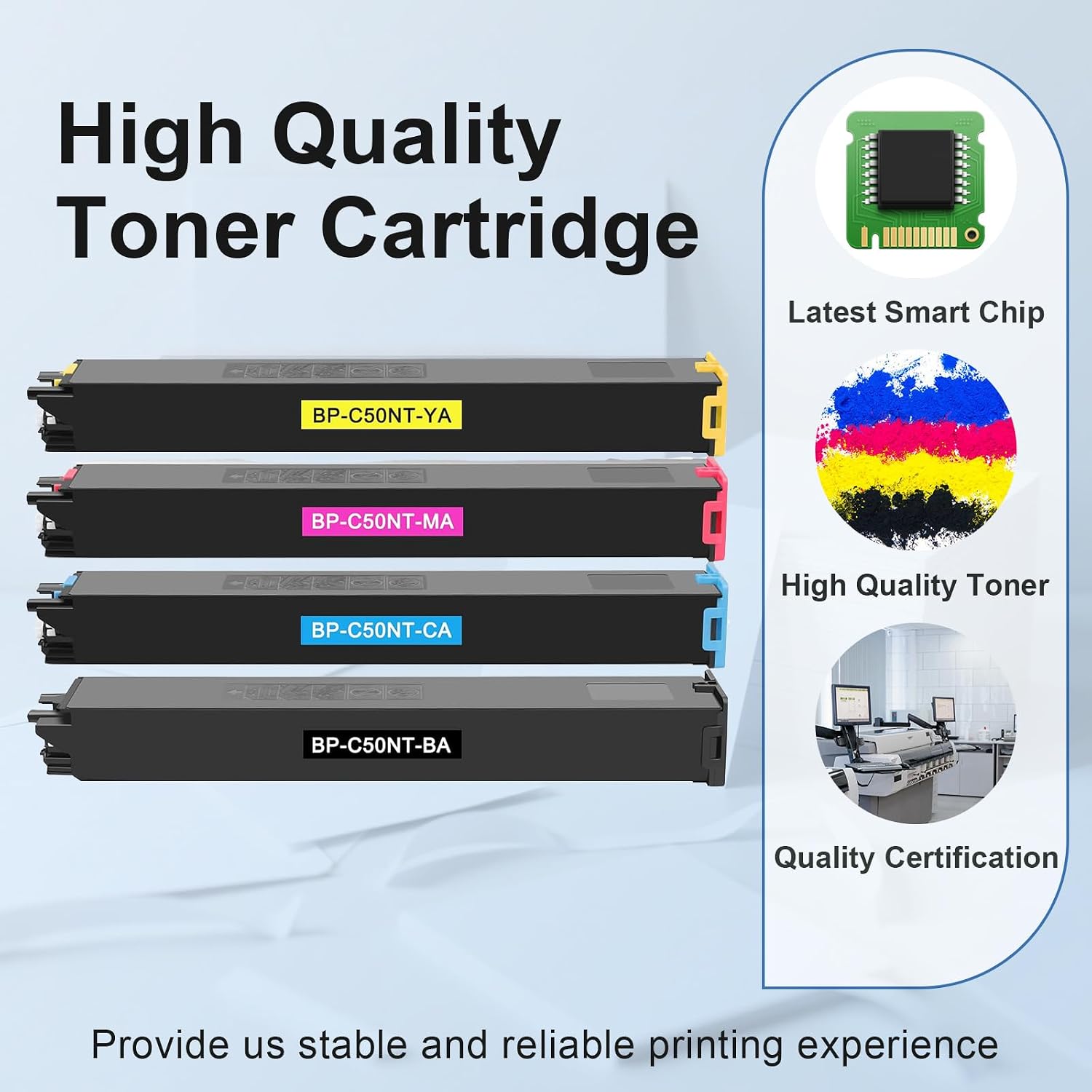 BPC50NT BP-C50NT Toner Cartridge Replacement for Sharp BP-C50NT-BA BP-C50NT-MA BP-C50NT-YA BP-C50NT-CA Use for Sharp BP-C535WD BP-C545PW BP-C535WR BP-C545WD Printers (Black Cyan Magenta Yellow)