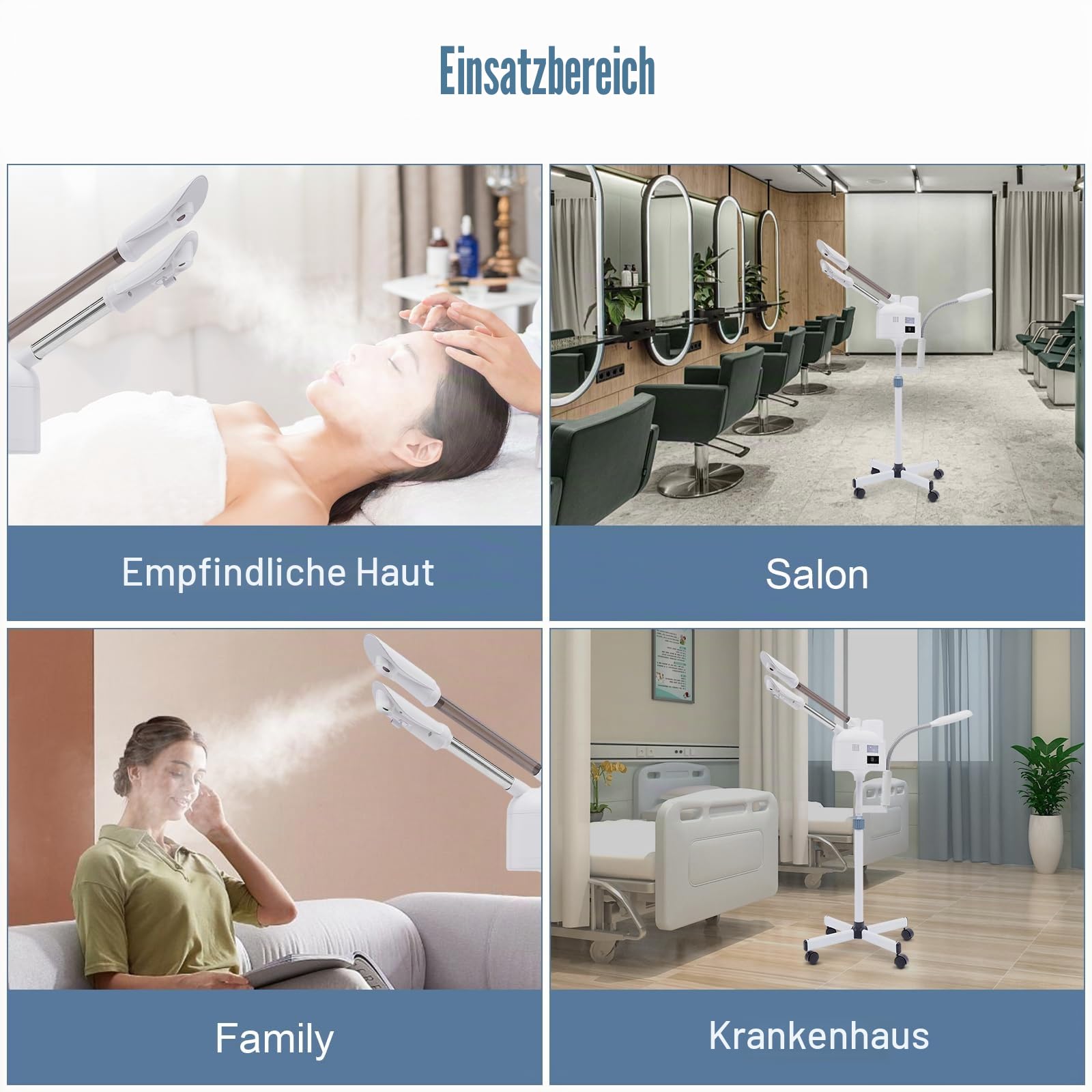 Vapozon Ästhetisch, professionell, 3 in 1, Vapozon, tragbar, Dampfdampf, Gesicht, mit LED-Licht und Lupe, höhenverstellbar, Warm- und Kaltmodus, 360 ° drehbare Düse, für Schönheitssalon
