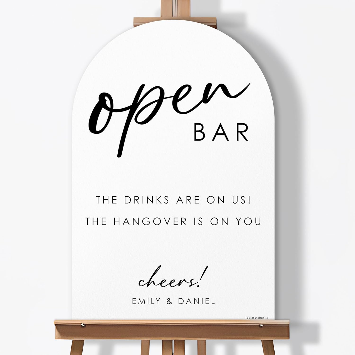 Big Dot of Happiness Personalized Open Bar Wedding Sign Arch, Custom Cocktail Hour Sign for Event Receptions, Premium Matte Plastic Board, 11 x 17 inches