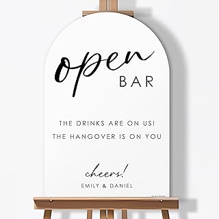 Big Dot of Happiness Personalized Open Bar Wedding Sign Arch, Custom Cocktail Hour Sign for Event Receptions, Premium Matte Plastic Board, 15 x 23 inches