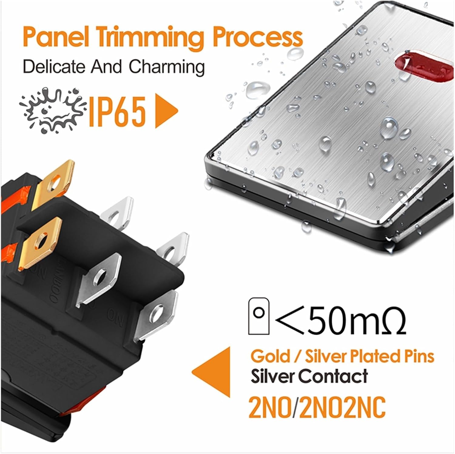 GUMMMY 16A High Current Rocker Switch 4pin Aluminum Panel Waterproof IP65 with LED 9-24V Drawing Process, Aluminum Oxidation of Key(Blue(Black Panel),220V)