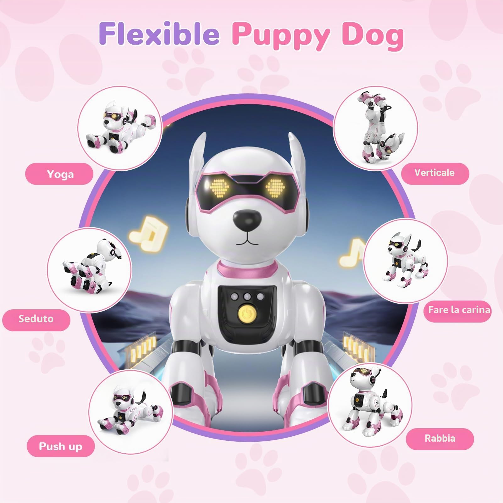 PRANITE Cane Robot per Bambini, Robot Cane Programmabile e Telecomandato, Giocattolo Interattivo Ricaricabile con Controllo Vocale e Gesti, Musica e Danza, Idea Regalo per Bambini e Bambine