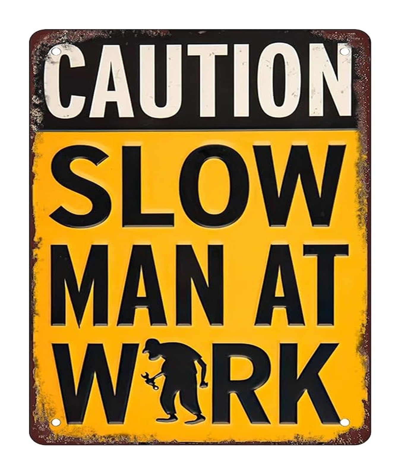 PKNVKZIDK Humorous Caution Sign Slow Man Working Vintage Metal Tin Sign Retro Wall-Art for Workshop Garage Office Decor 8 X 12 in