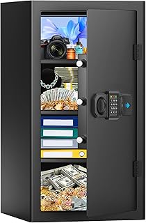 85L Großer Safe Tresor für Zuhause, Feuerfester Tresor mit Schlüssel, Abnehmbares Regal und Stummschaltfunktion, Anti-Theft Tresore für Geld, Dokument, Medizin and Wertgegenstände