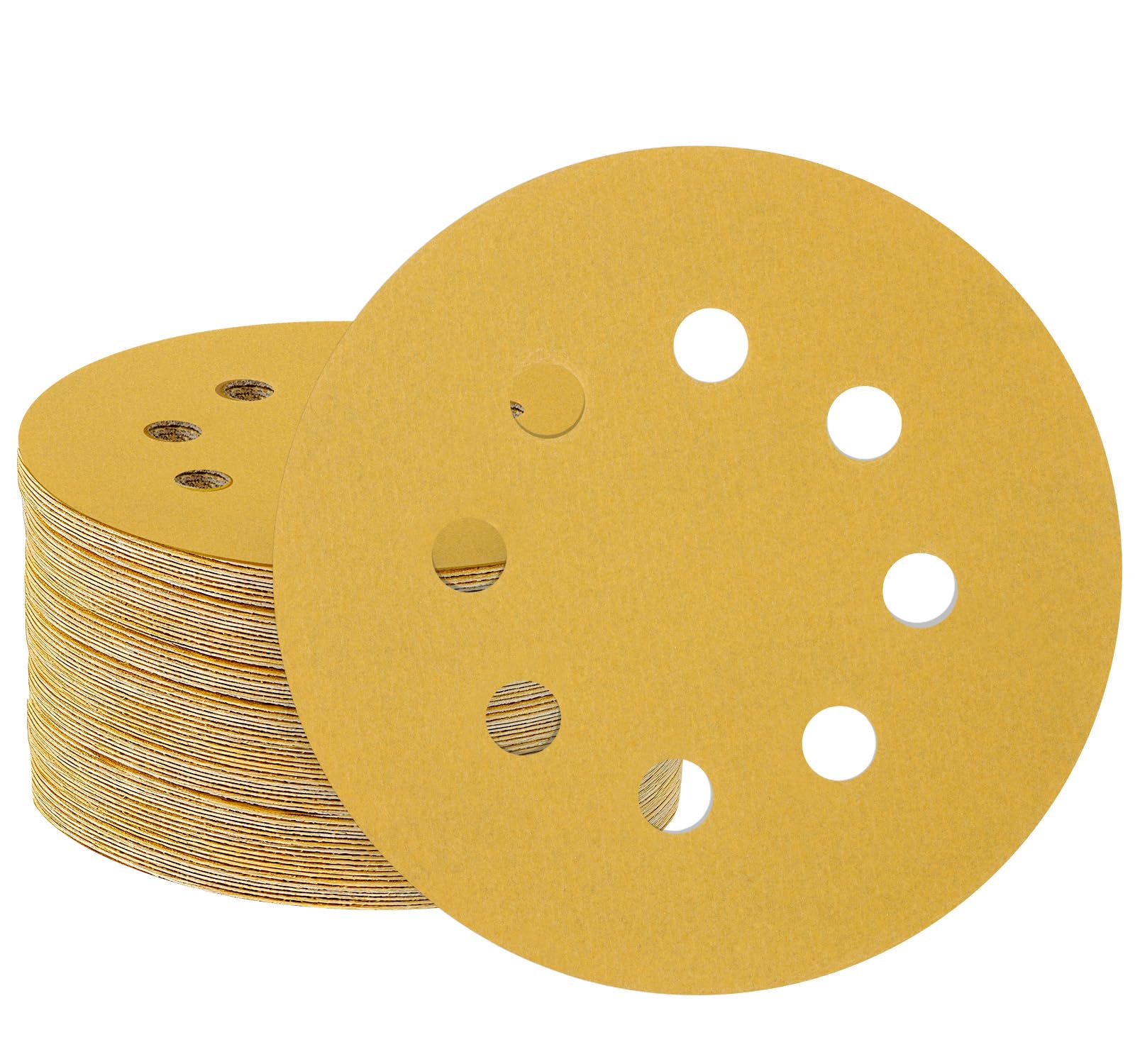 50PCS 125mm 8 Hole Sanding Discs 320 Grit Round Sandpaper Hook and Loop Pads Yellow Random Orbital Sander Sandpaper for Wood Metal Plastic