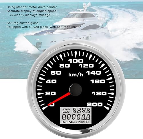 Miniatura 5 de Velocímetro GPS del puntero de 278.9 ft m, velocímetro del barco de la motocicleta del coche 0200kmh 7 retroiluminado 932V para el camión del buque