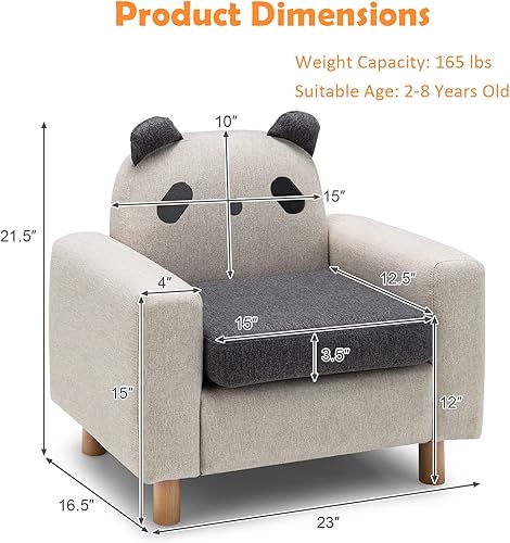 Miniatura 11 de Costzon Sofá para niños, sofá de dibujos animados para niños con marco de madera, cojín grueso, sillón infantil para sala de juegos, guardería,