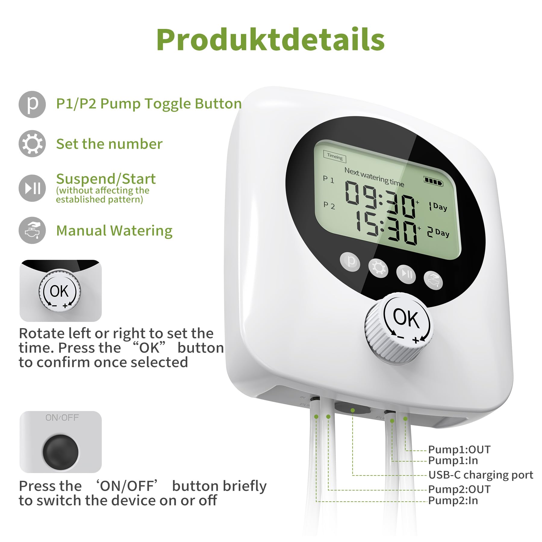 Forever Speed Sistema de Riego Automático con Doble Bomba para 30 plantas, 4400 mAh Recargable Riego Automático Sistema de Interior para Balcón, Invernadero