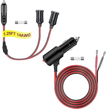 12V/24V Cigarette Lighter Plug With Switch On Off 6FT 15A.12V Cigarette Lighter Splitter 2 Socket 1.25FT 14AWG 20A