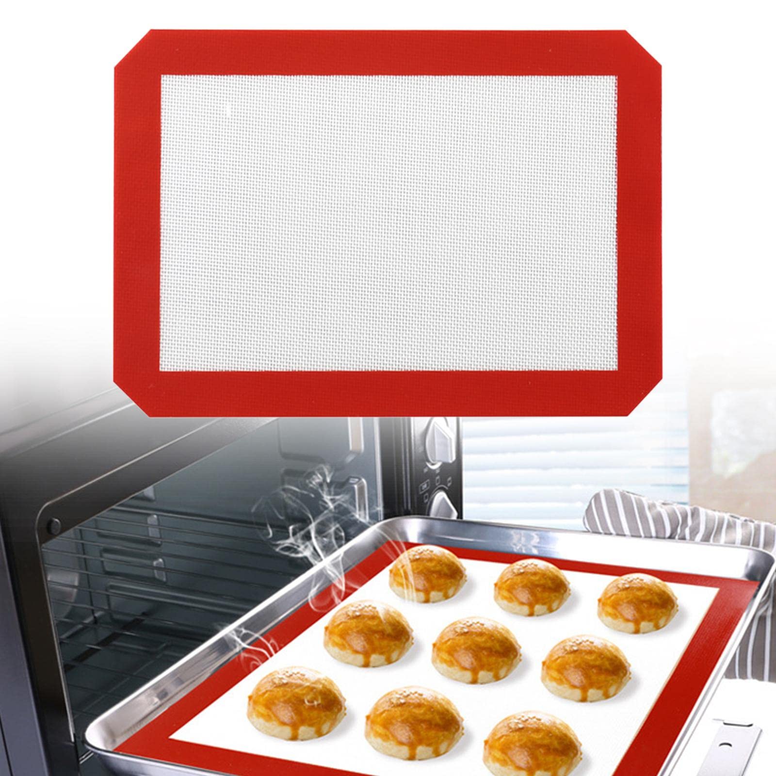Set di 10 tappetini da cucina in silicone resistenti al calore, per macaron, pasticceria, biscotti, bianco e rosso, 30 x 21 cm