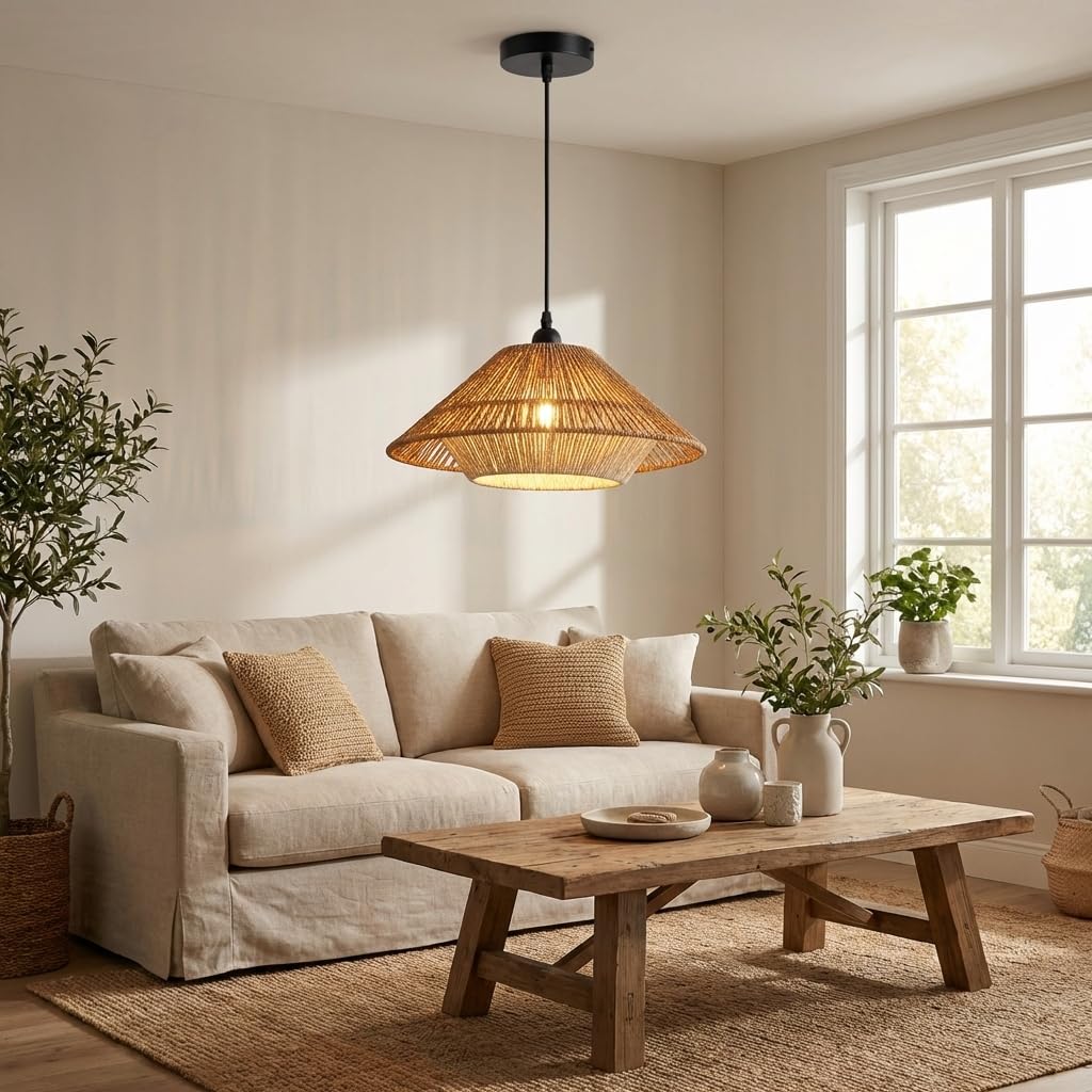 Alpinaluz Lampe Suspendue en Papier Tressé Artisanale Bicolore Beige et Marron Ø40 cm avec Douille E27 Design Japonais Wabi-Sabi pour Salon Salle à Manger Chambre